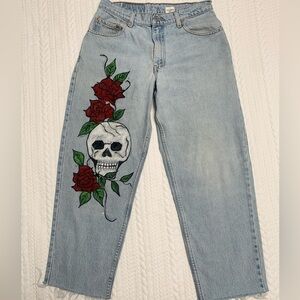 custom Levi’s 560 loose fit tapered leg cropped, distressed hem